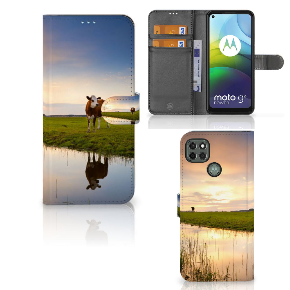Motorola Moto G9 Power Telefoonhoesje met Pasjes Koe
