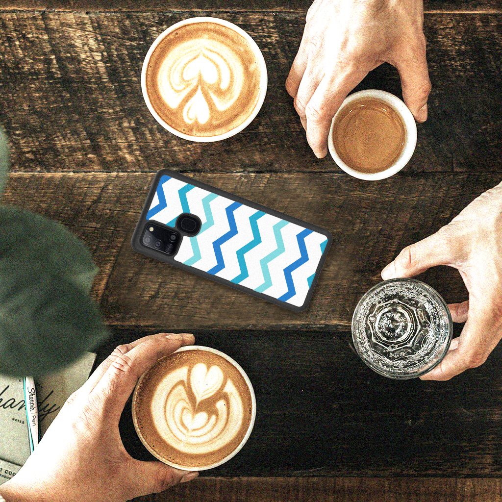 Samsung Galaxy A21s Bumper Case Zigzag Blauw B2C Telecom