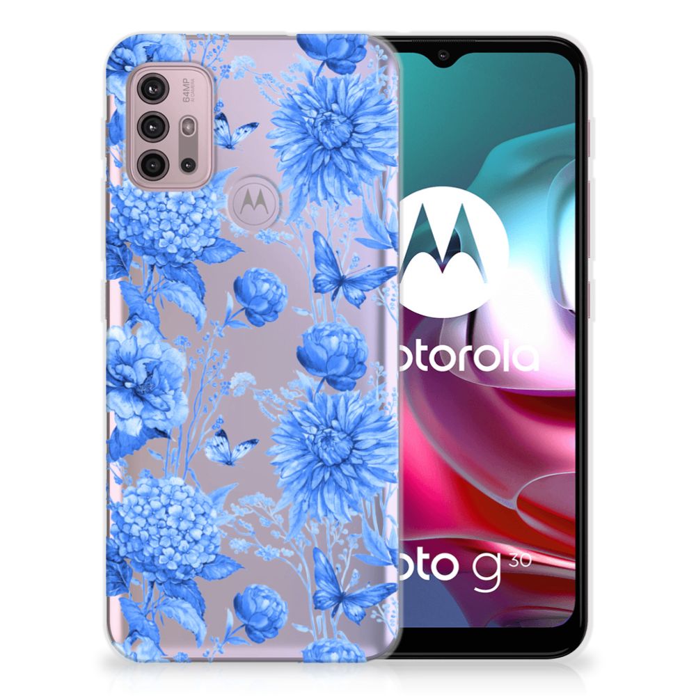 TPU Case voor Motorola Moto G30 | G10 Flowers Blue