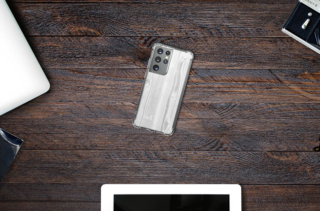 Samsung Galaxy S21 Ultra Stevig Telefoonhoesje White Wood B2C Telecom