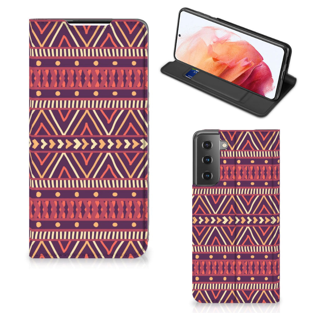 Samsung Galaxy S21 Hoesje met Magneet Aztec Paars