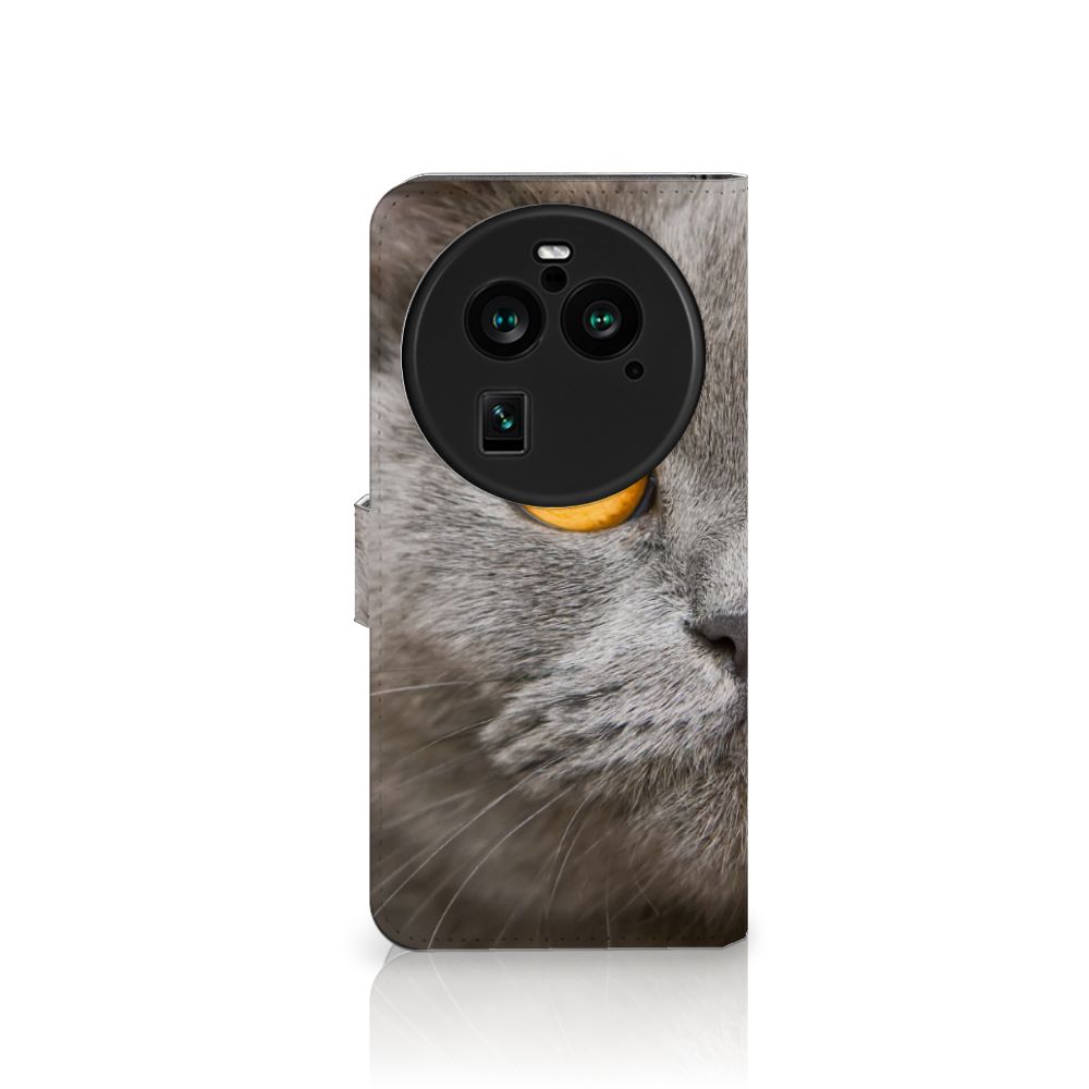 Telefoonhoesje met Pasjes OPPO Find X6 Pro Britse Korthaar met afbeelding van grijze kat.