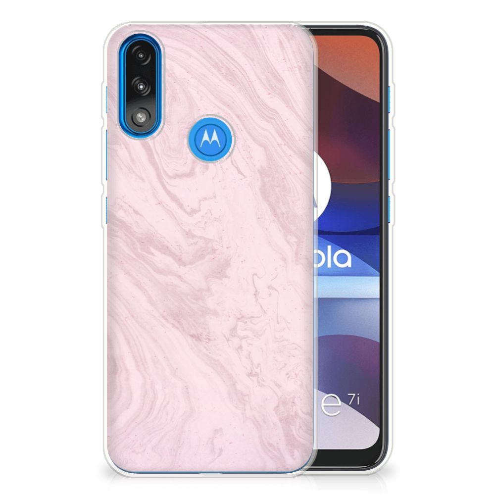 Motorola Moto E7/E7i Power TPU Siliconen Hoesje Marble Pink - Origineel Cadeau Vriendin