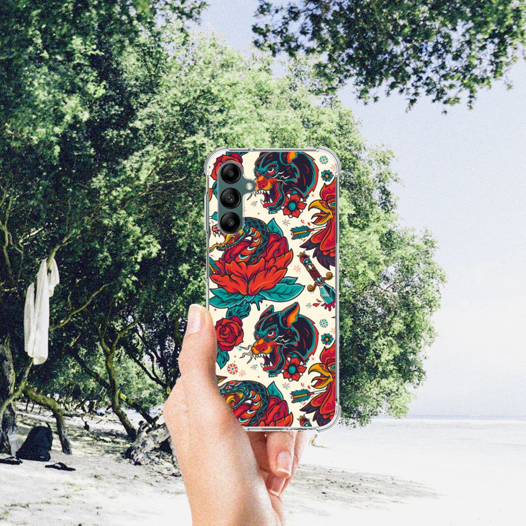 Anti-shock Hoesje met foto voor Samsung Galaxy A14 5G/4G Old Skool met vintage tattoo design