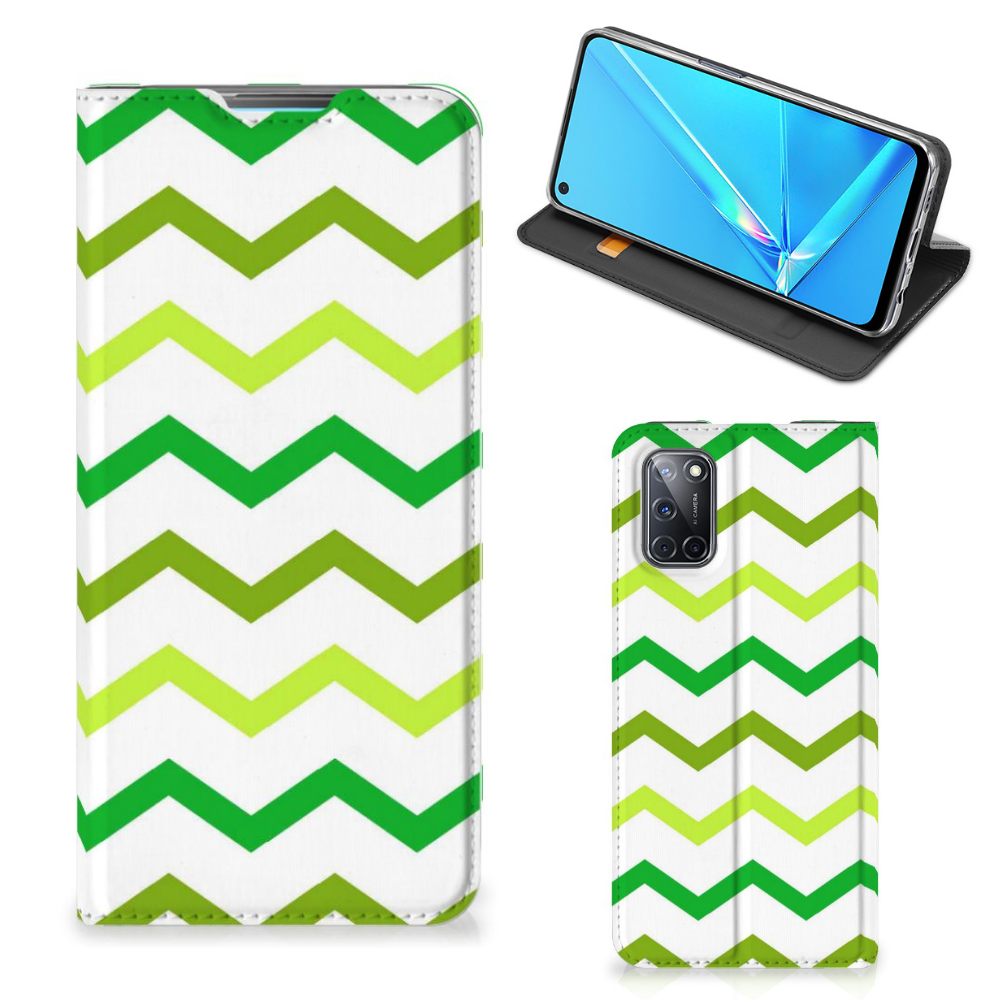 OPPO A52 | A72 Hoesje met Magneet Zigzag Groen - B2C Telecom