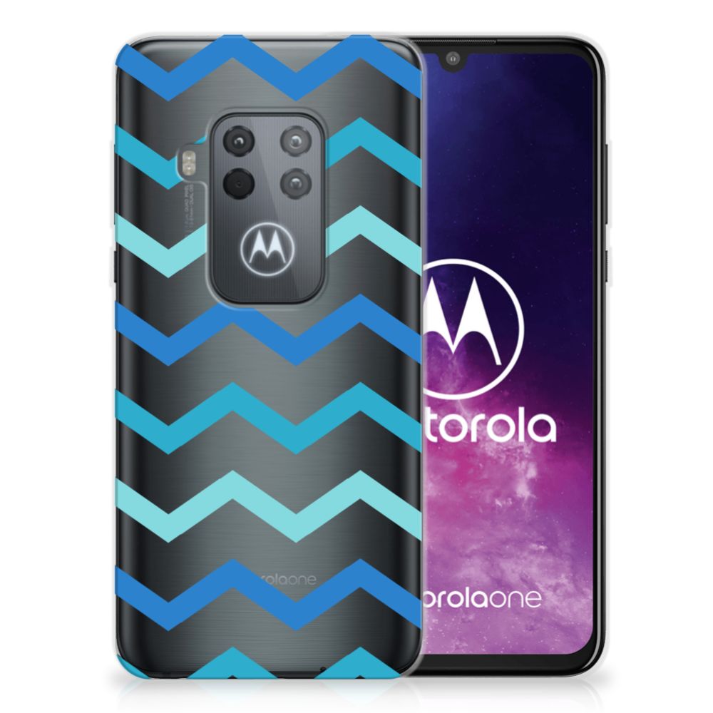 Motorola One Zoom TPU bumper Zigzag Blauw