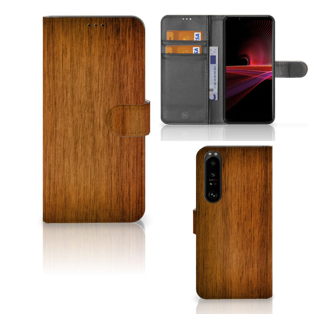 Sony Xperia 1 III Book Style Case Donker Hout