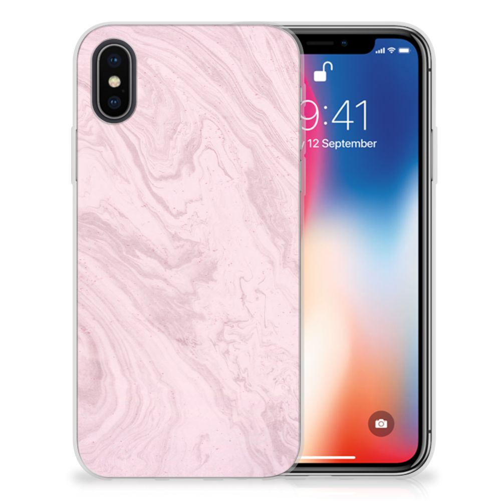 Apple iPhone X | Xs TPU Siliconen Hoesje Marble Pink - Origineel Cadeau Vriendin