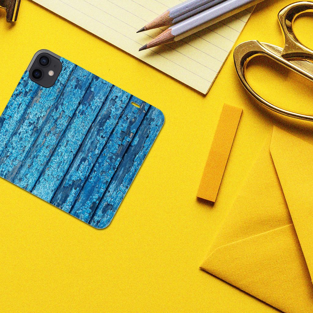 iPhone 12 Mini Book Wallet Case Wood Blue - B2C Telecom
