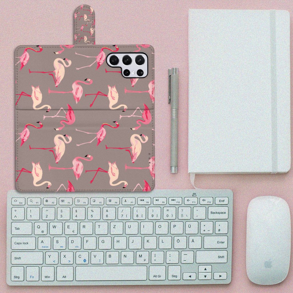 Samsung Galaxy S22 Ultra Telefoonhoesje met Pasjes Flamingo