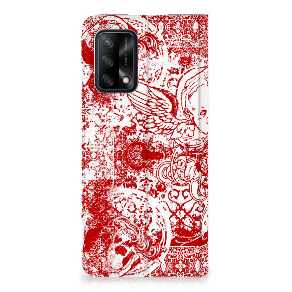 Mobiel BookCase OPPO A74 4G Angel Skull Rood - B2C Telecom