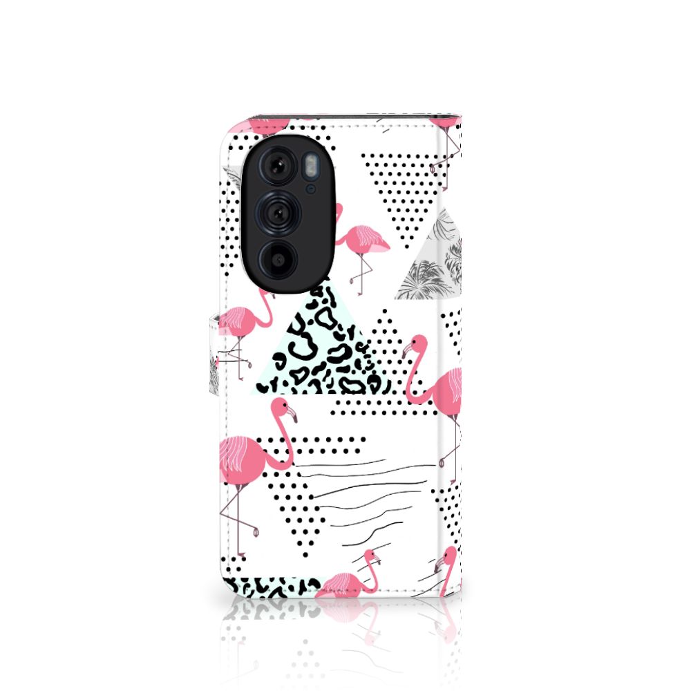 Motorola Edge 30 Pro Telefoonhoesje met Pasjes Flamingo Triangle