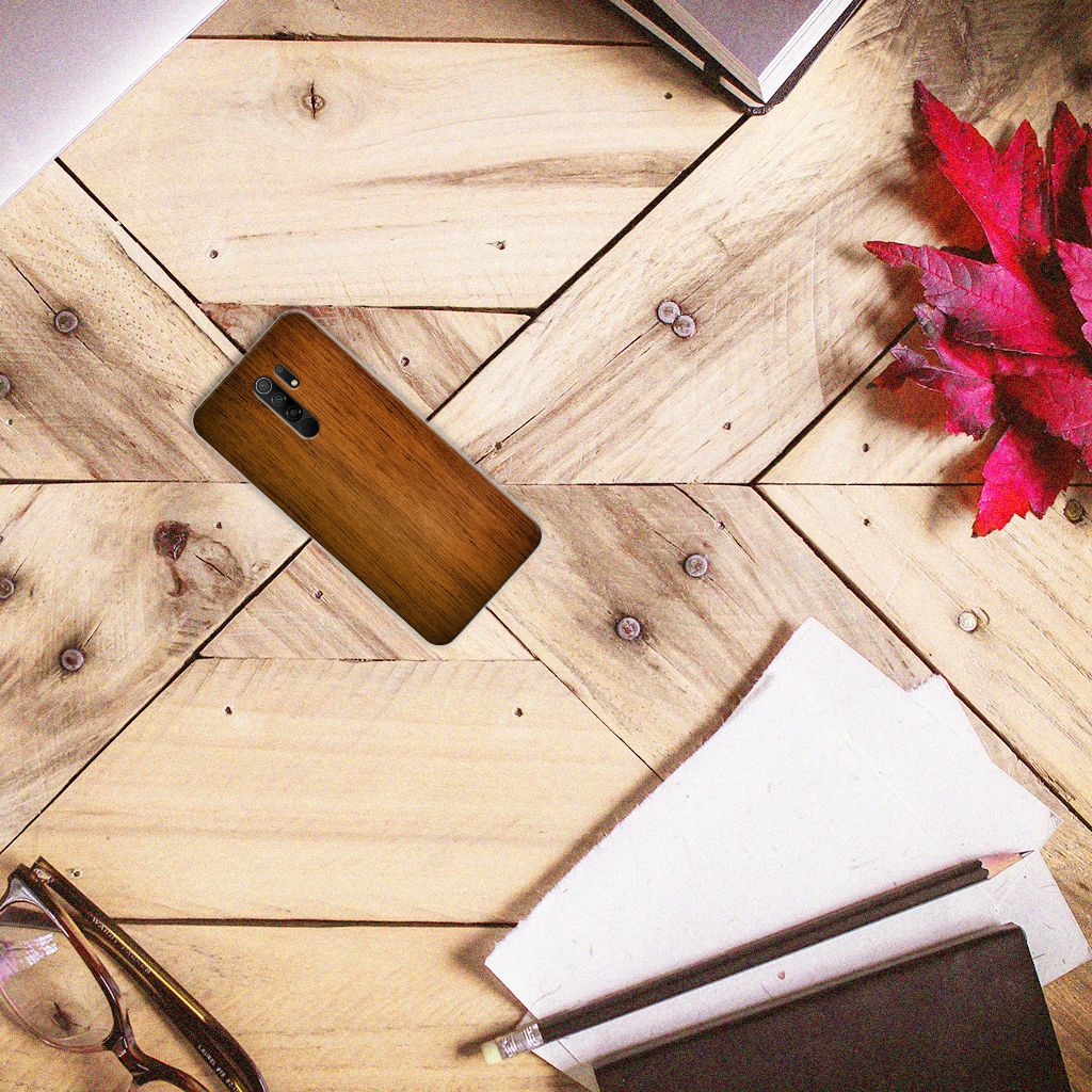 Xiaomi Redmi 9 Bumper Hoesje Donker Hout