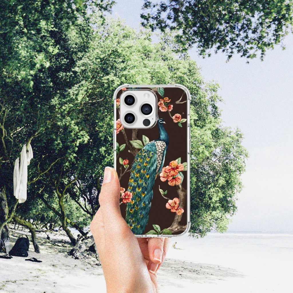 iPhone 13 Pro Max Case Anti-shock Pauw met Bloemen - B2C Telecom