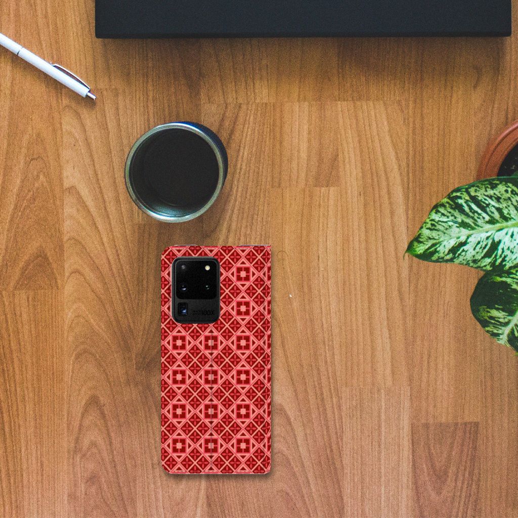 Samsung Galaxy S20 Ultra Hoesje met Magneet Batik Rood - B2C Telecom