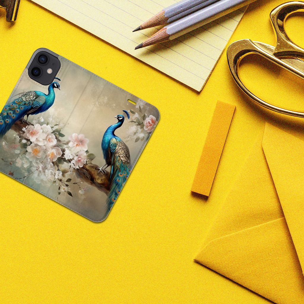 Hoesje maken voor iPhone 12 Mini Vintage Pauwen met prachtige pauwen en bloemen