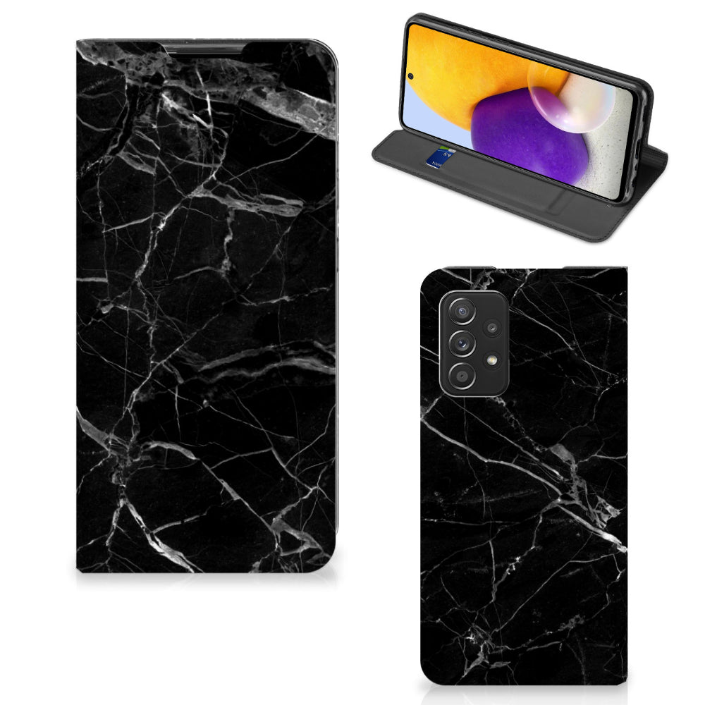 Samsung Galaxy A72 (5G/4G) Standcase Marmer Zwart - Origineel Cadeau Vader