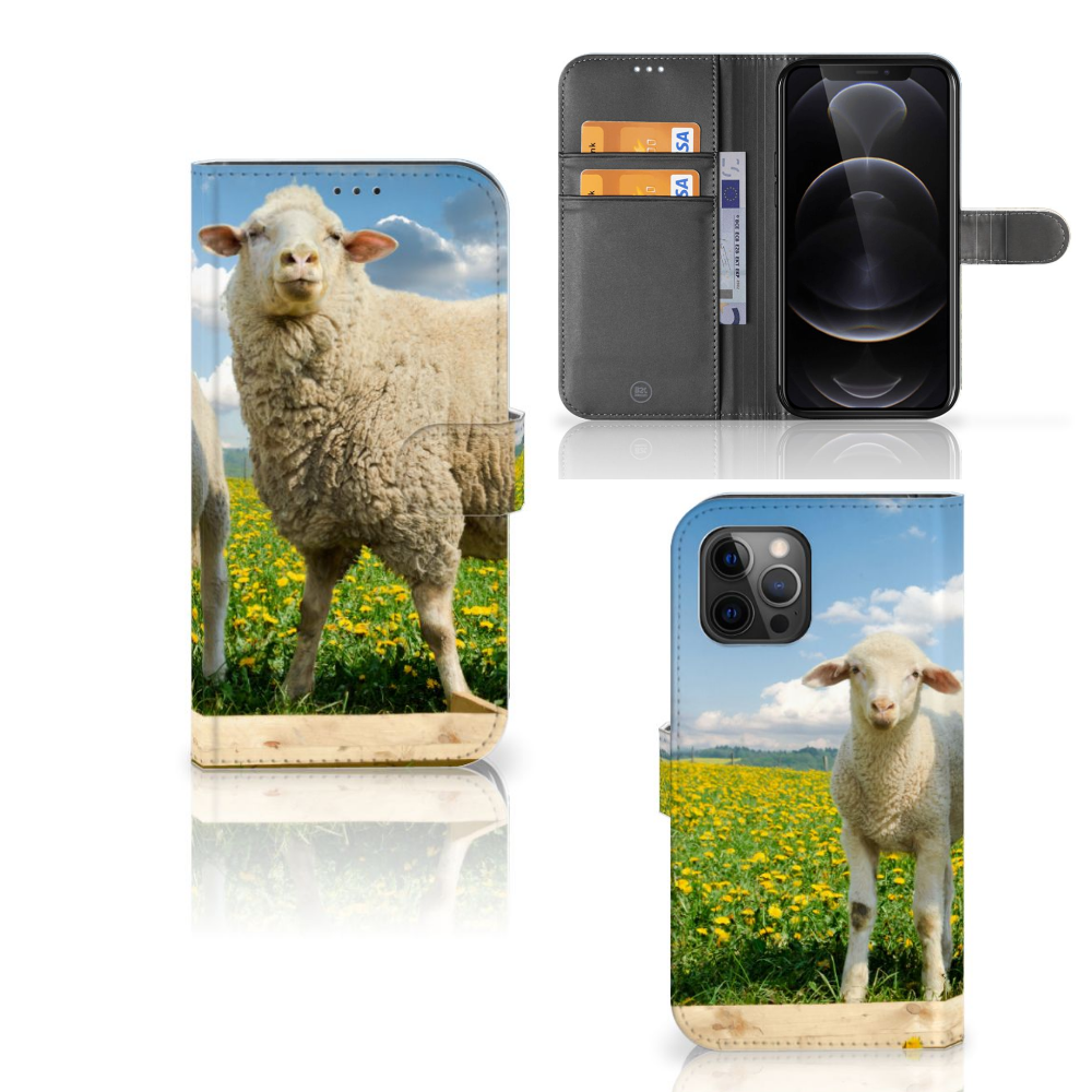 Apple iPhone 12 Pro Max Telefoonhoesje met Pasjes Schaap en Lammetje