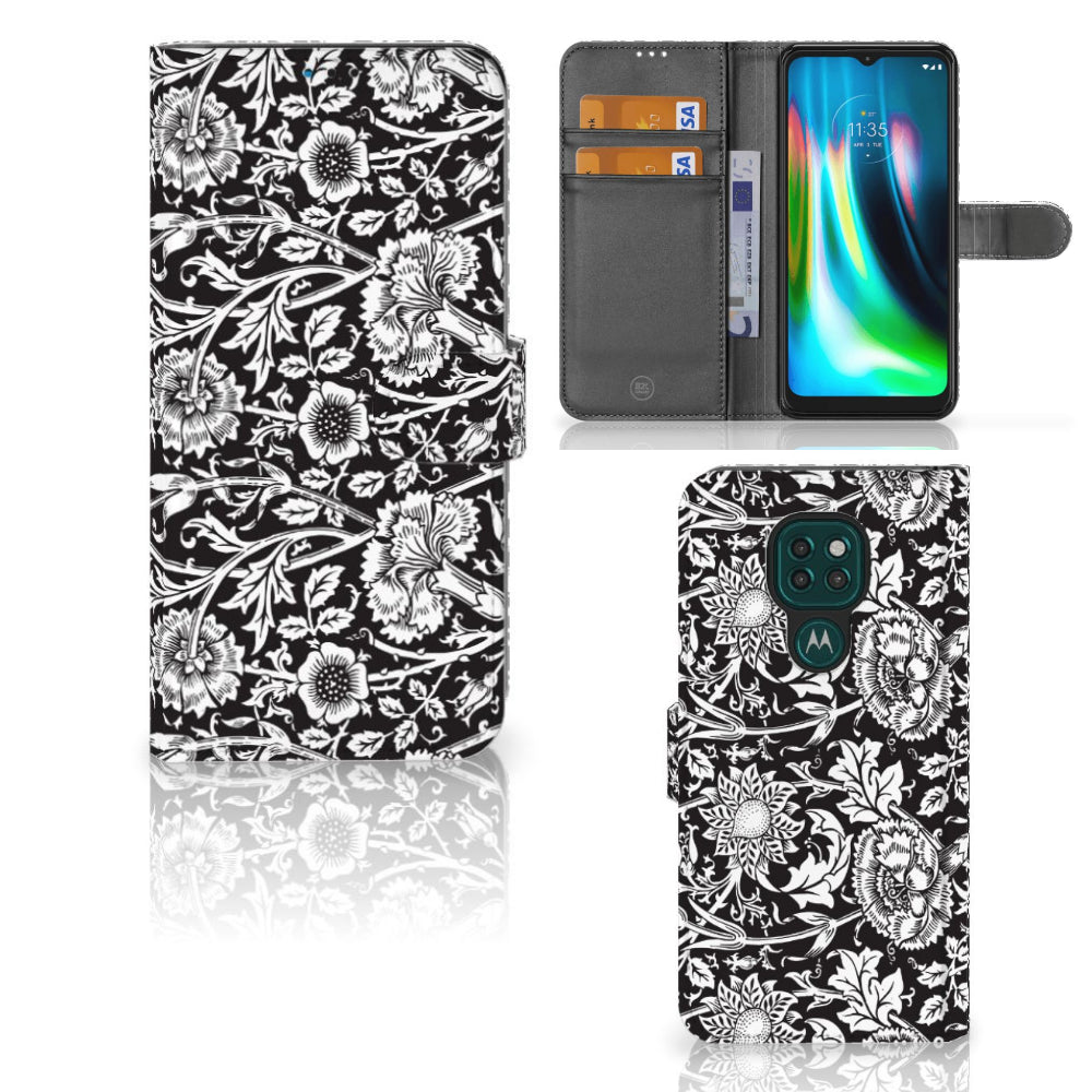 Motorola Moto G9 Play | E7 Plus Hoesje Black Flowers