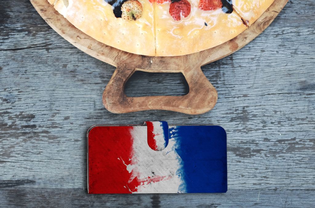 Xiaomi Poco F5 Pro Bookstyle Case Nederland met artistiek ontwerp in Nederlandse vlag kleuren