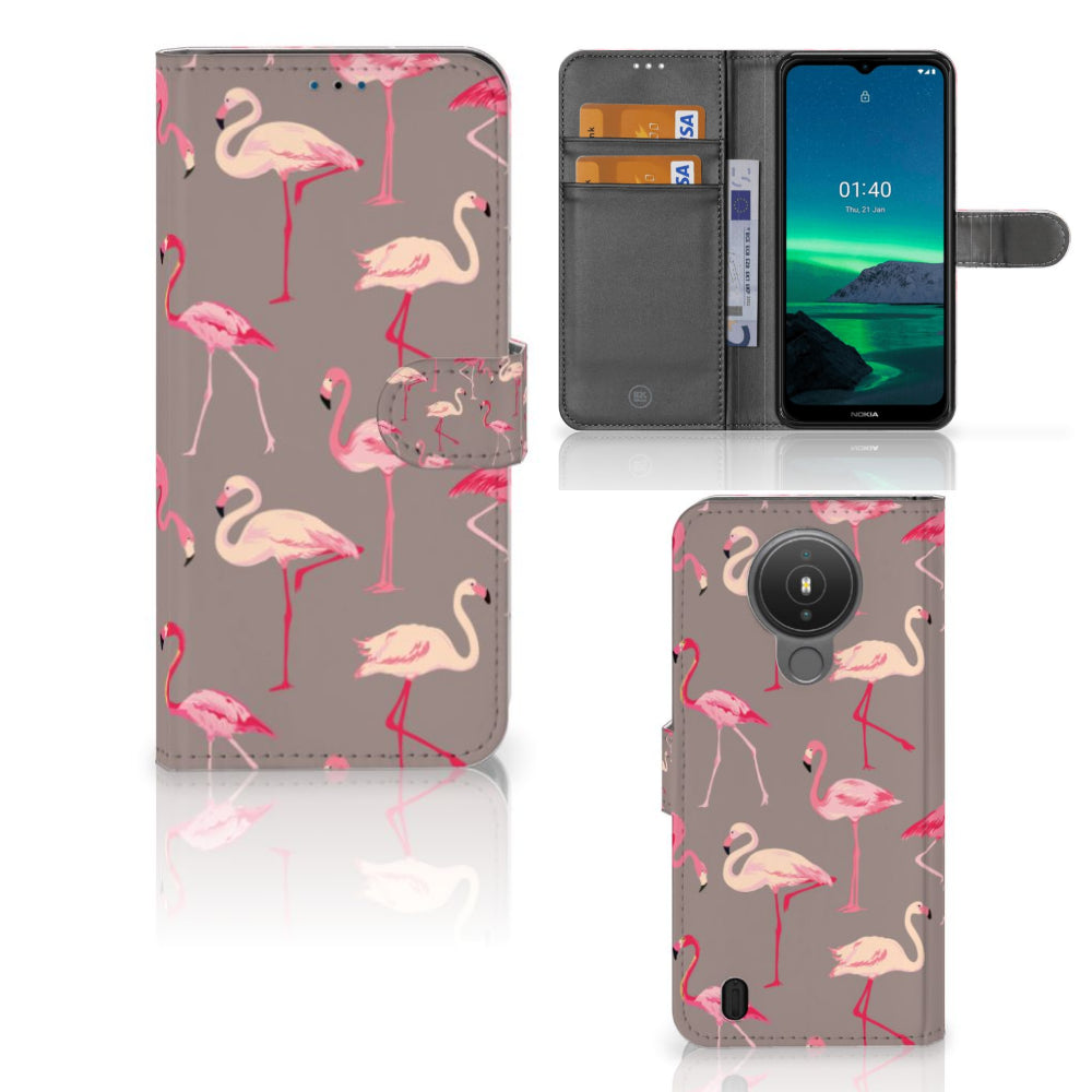 Nokia 1.4 Telefoonhoesje met Pasjes Flamingo