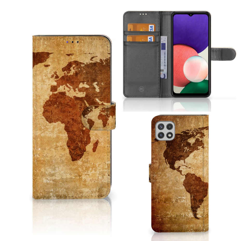 Samsung Galaxy A22 5G Flip Cover Wereldkaart