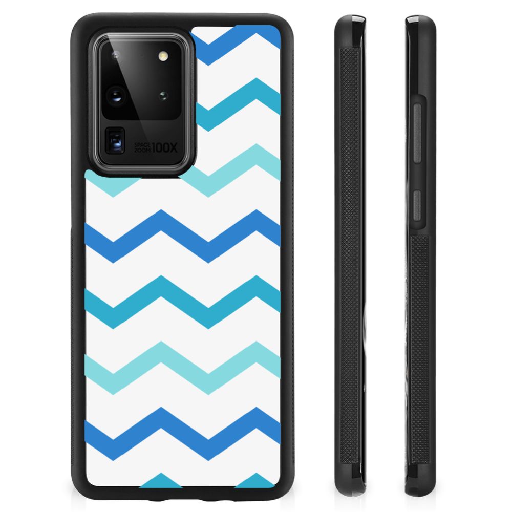 Samsung Galaxy S20 Ultra Bumper Case Zigzag Blauw