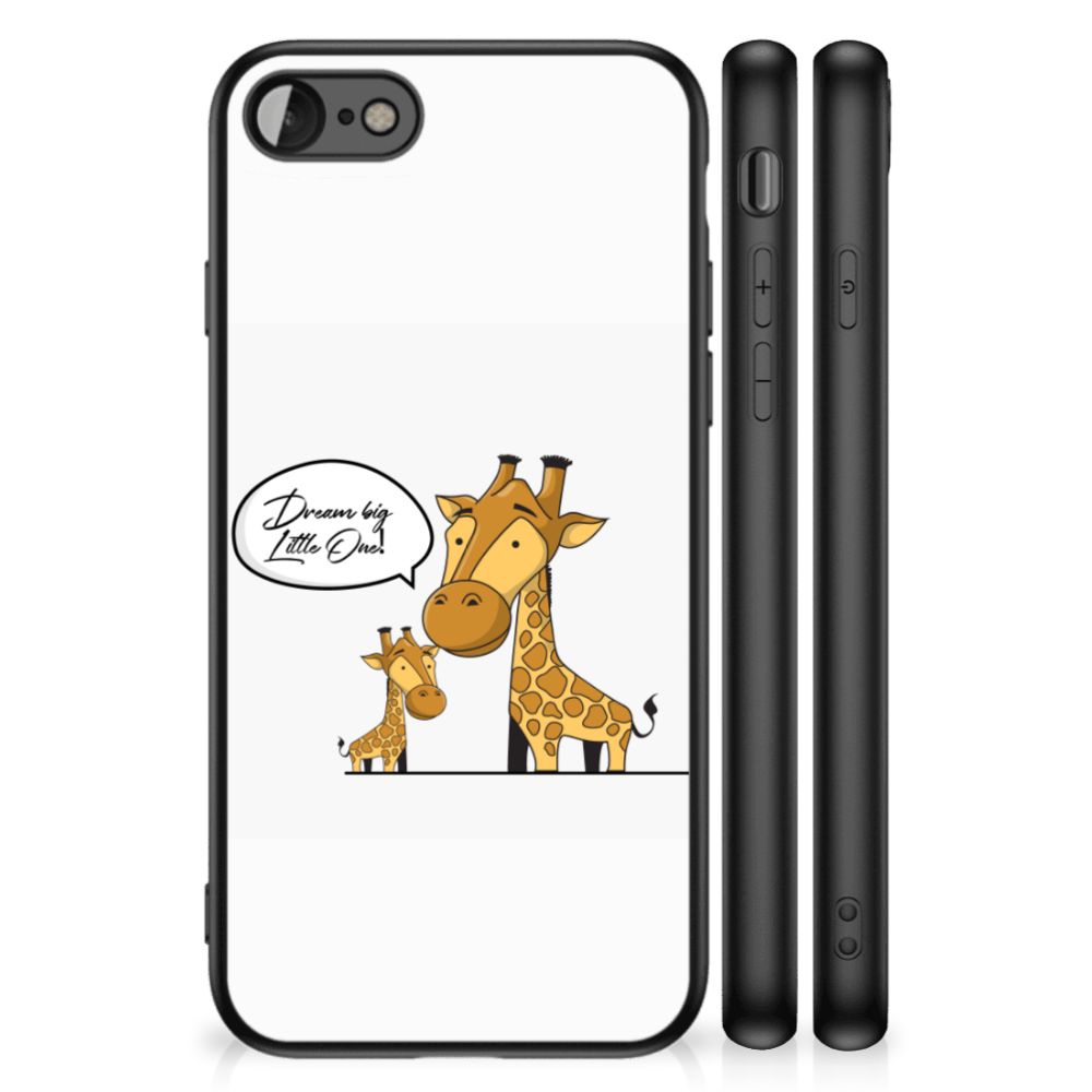 iPhone SE 2022 | SE 2020 | 7/8 Hoesje Giraffe met schattige giraffenillustratie op zwart TPU case.