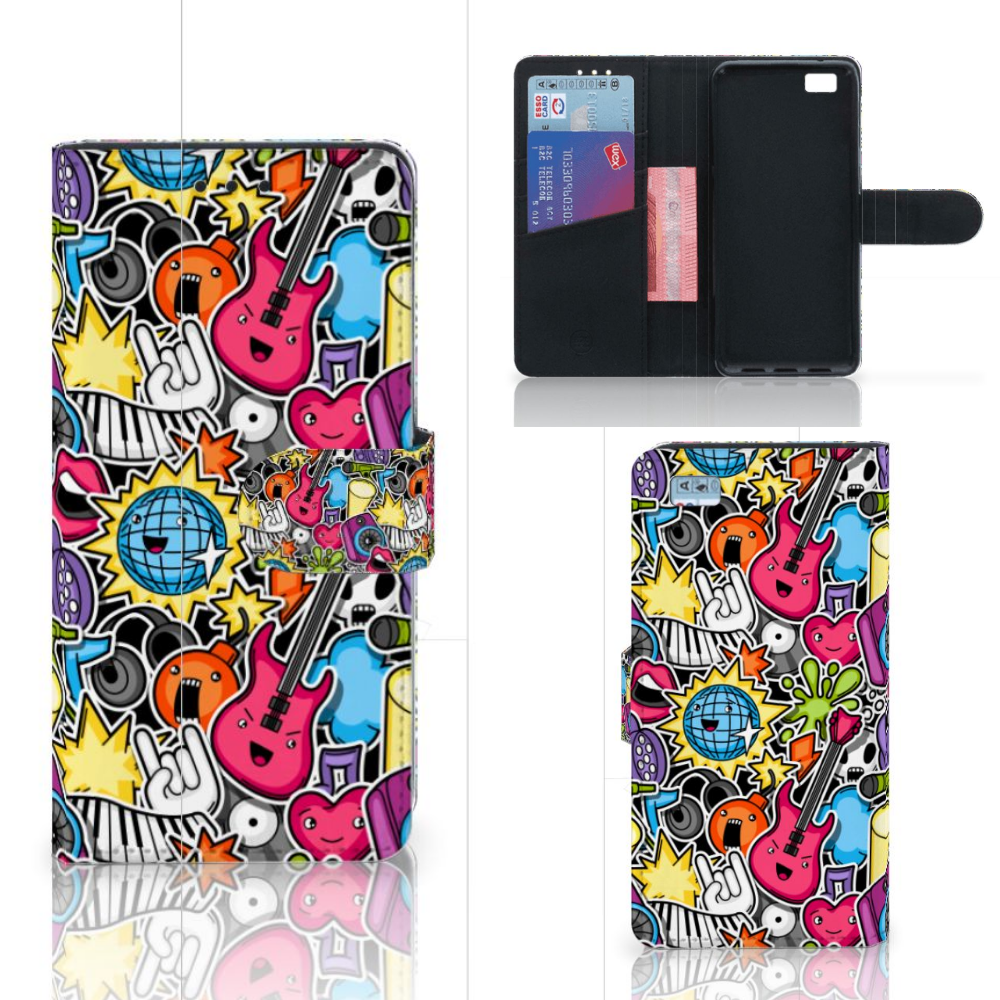 Huawei Ascend P8 Lite Wallet Case met Pasjes Punk Rock