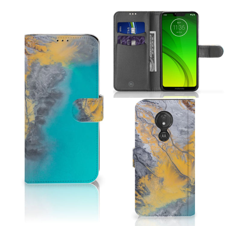 Motorola Moto G7 Power Bookcase Marble Blue Gold