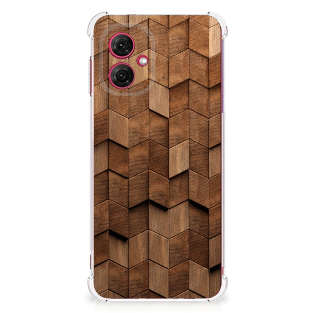 Stevig Telefoonhoesje voor Motorola Moto G55 Wooden Cubes