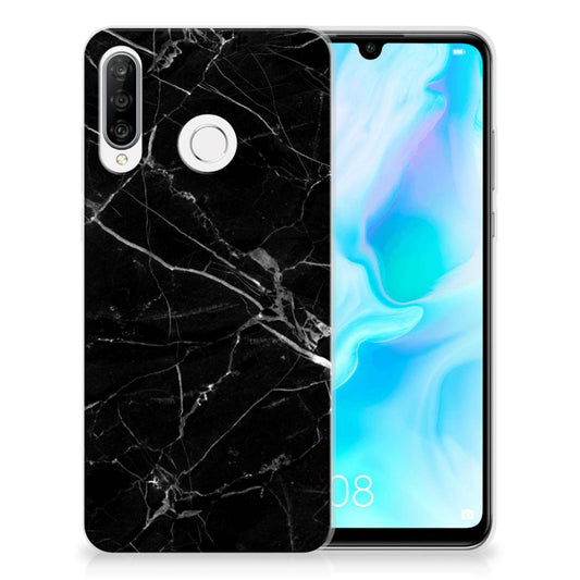 Huawei P30 Lite TPU Siliconen Hoesje Marmer Zwart - Origineel Cadeau Vader