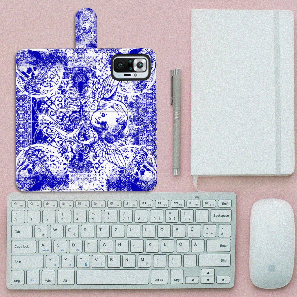 Telefoonhoesje met Naam Xiaomi Redmi Note 10 Pro Angel Skull Blauw