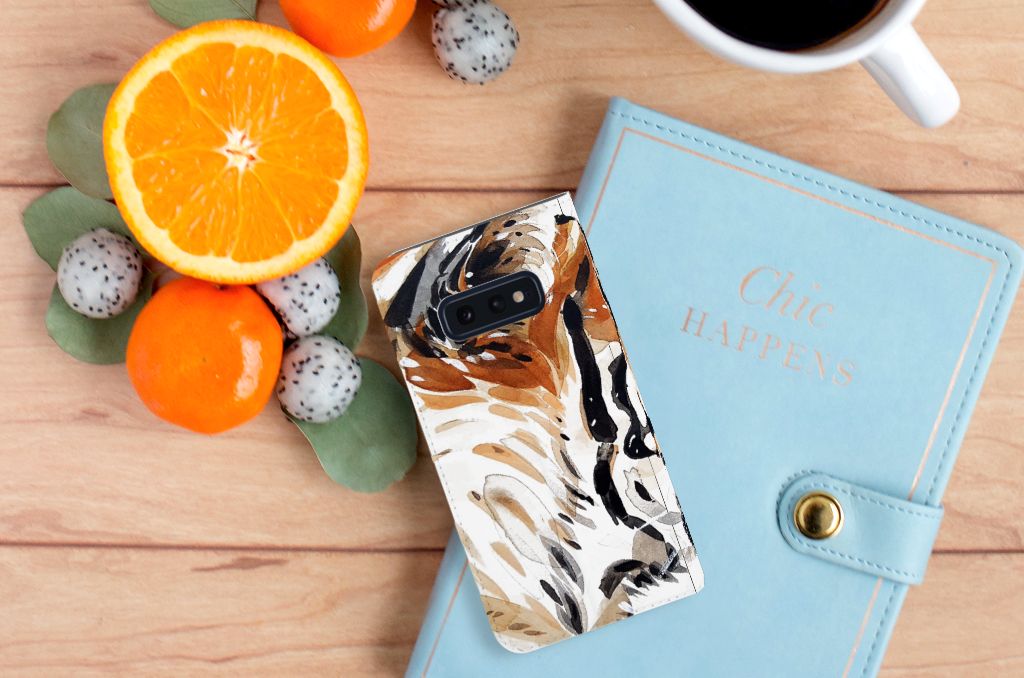 Bookcase Samsung Galaxy S10e Watercolor Tiger