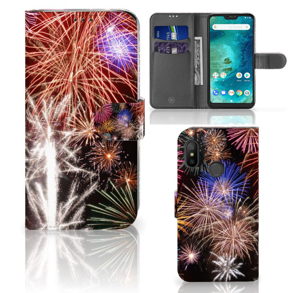 Xiaomi Mi A2 Lite Wallet Case met Pasjes Vuurwerk