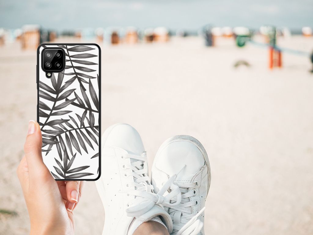 Samsung Galaxy A12 Bloemen Hoesje Leaves Grey B2C Telecom