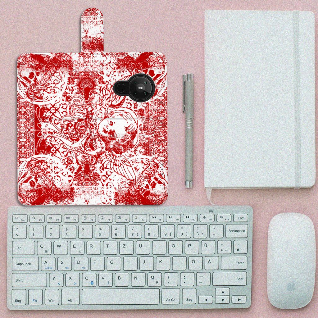 Telefoonhoesje met Naam Nokia 5.3 Angel Skull Rood