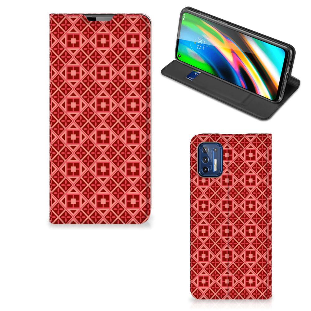 Motorola Moto G9 Plus Hoesje met Magneet Batik Rood - B2C Telecom