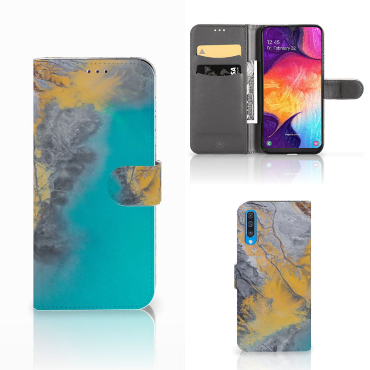 Samsung Galaxy A50 Bookcase Marble Blue Gold