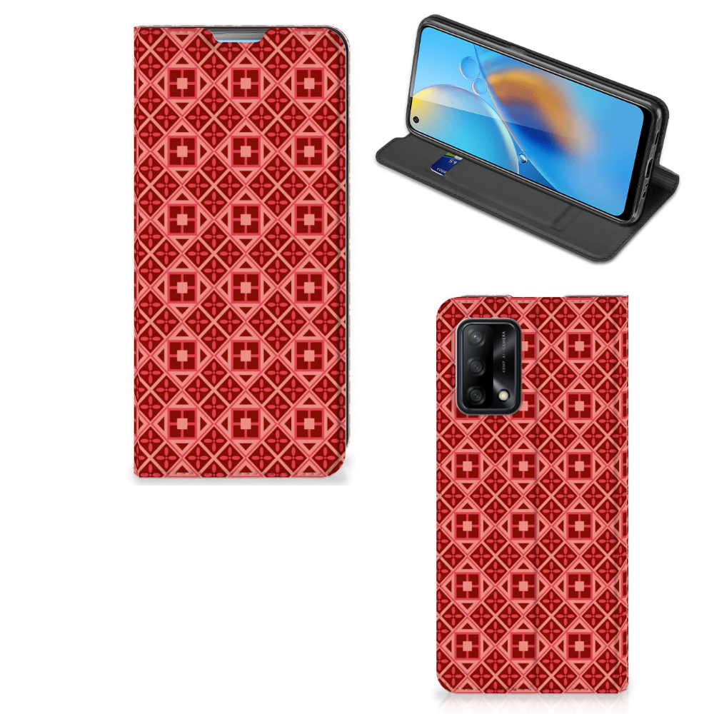 OPPO A74 4G Hoesje met Magneet Batik Rood - B2C Telecom