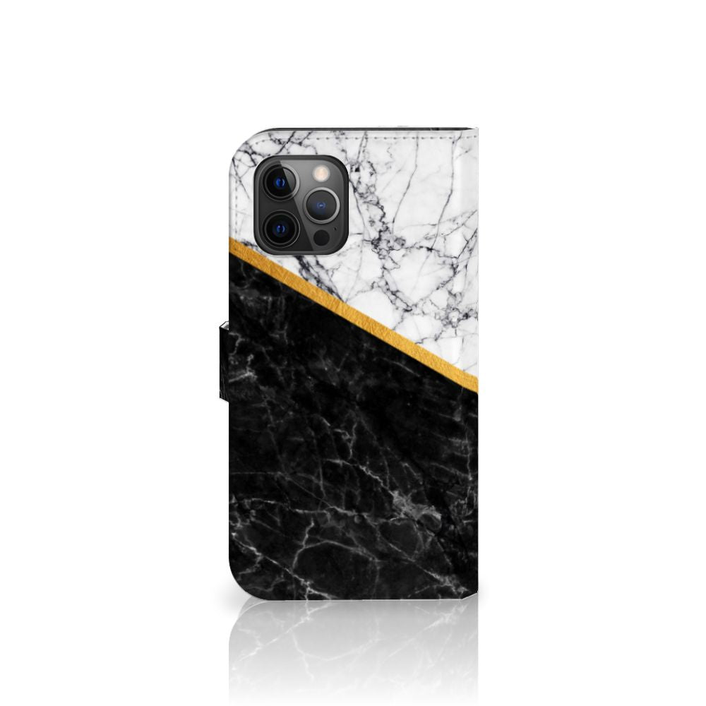 Apple iPhone 12 Pro Max Bookcase Marmer Wit Zwart - Origineel Cadeau Man