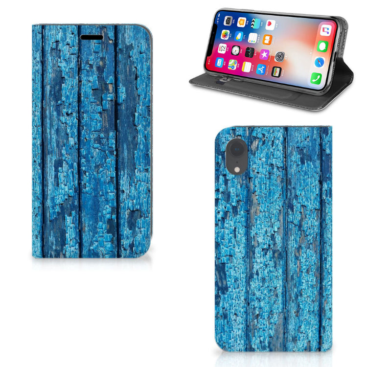 Apple iPhone Xr Book Wallet Case Wood Blue