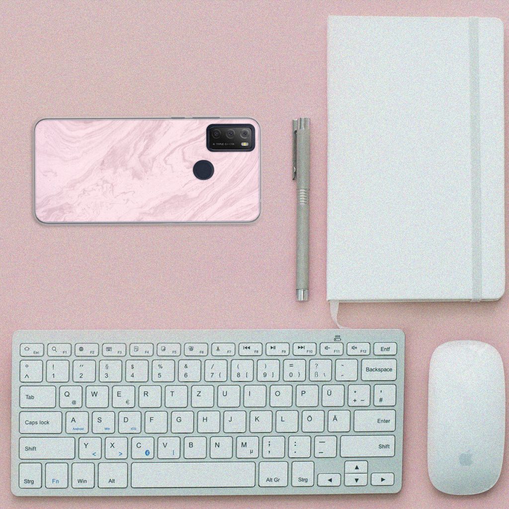 Alcatel 1S (2021) TPU Siliconen Hoesje Marble Pink - Origineel Cadeau Vriendin