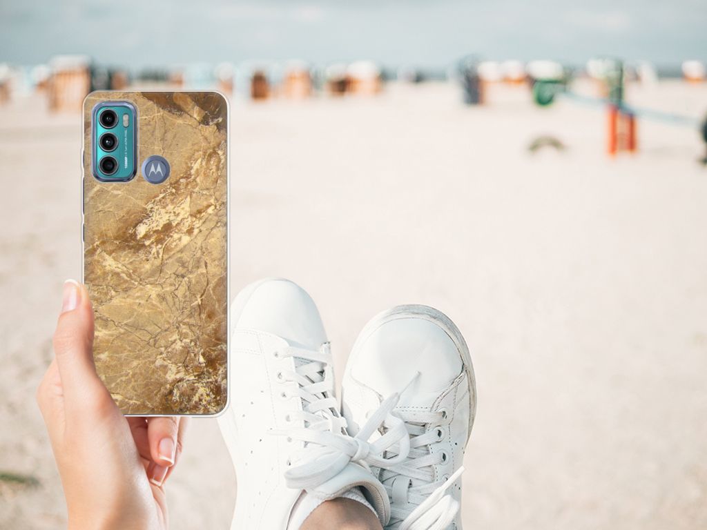Motorola Moto G60 TPU Siliconen Hoesje Marmer Creme B2C Telecom
