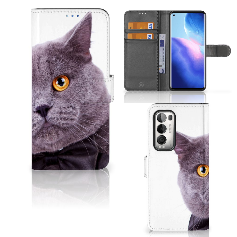 OPPO Find X3 Neo 5G Telefoonhoesje met Pasjes Kat