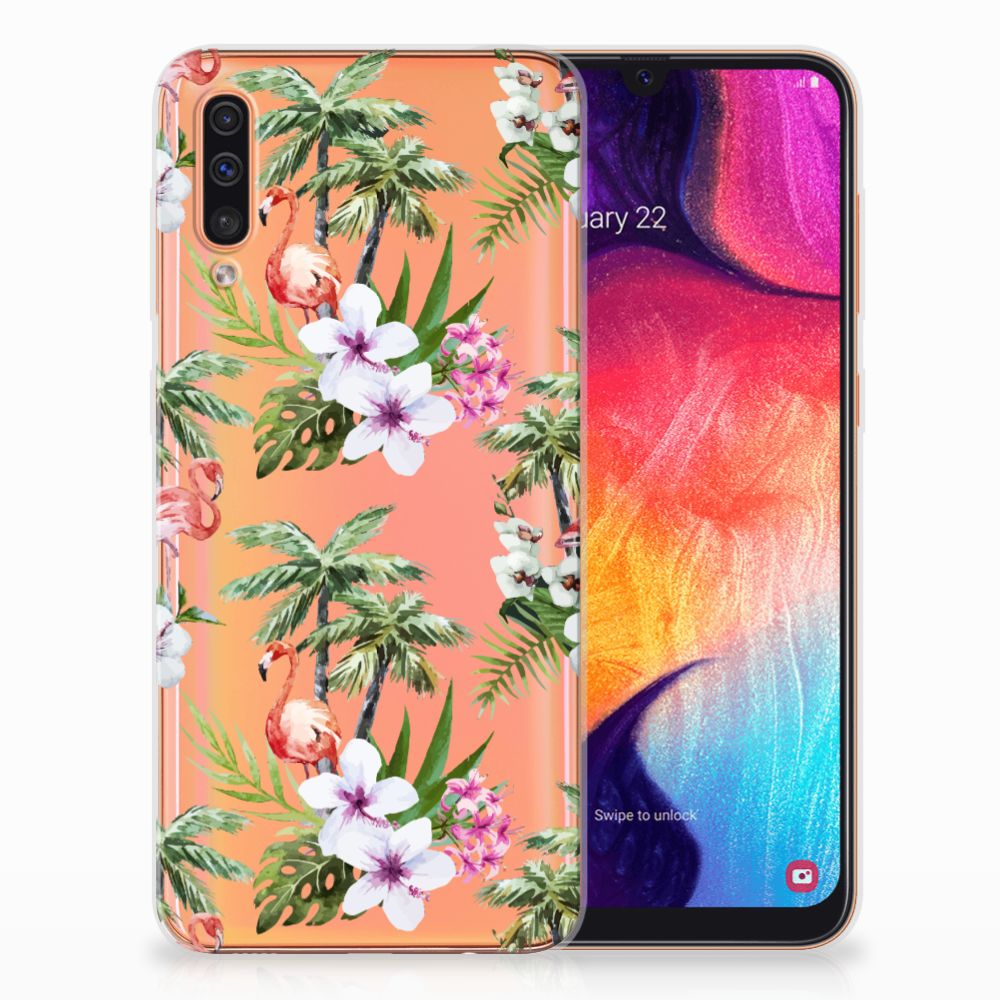 Samsung Galaxy A50 TPU Hoesje Flamingo Palms