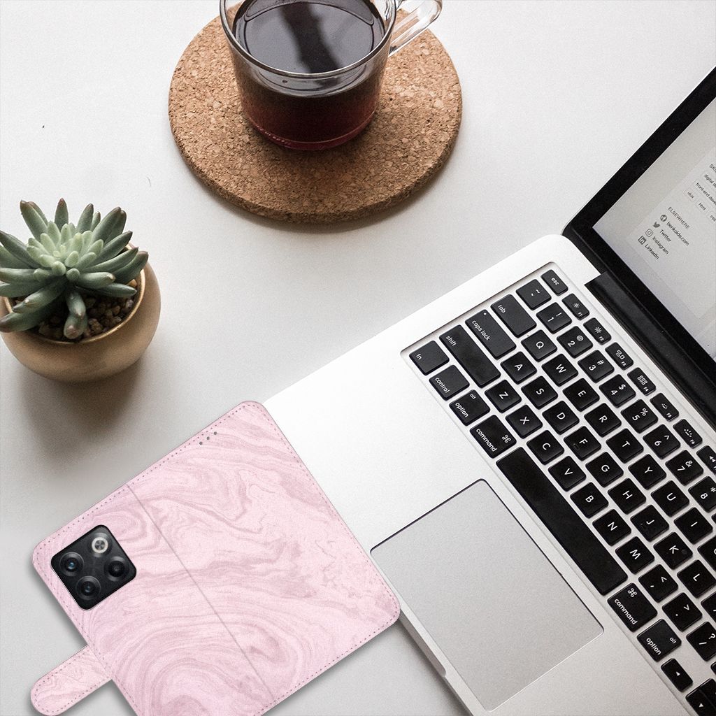 OnePlus 10T Bookcase Marble Pink - Origineel Cadeau Vriendin