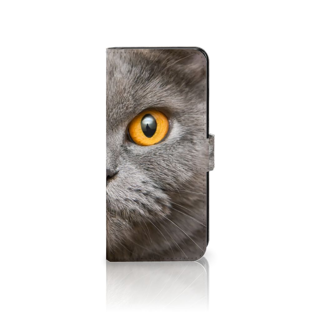 Telefoonhoesje met Pasjes OPPO Reno8 Britse Korthaar met close-up van kat met oranje oog.
