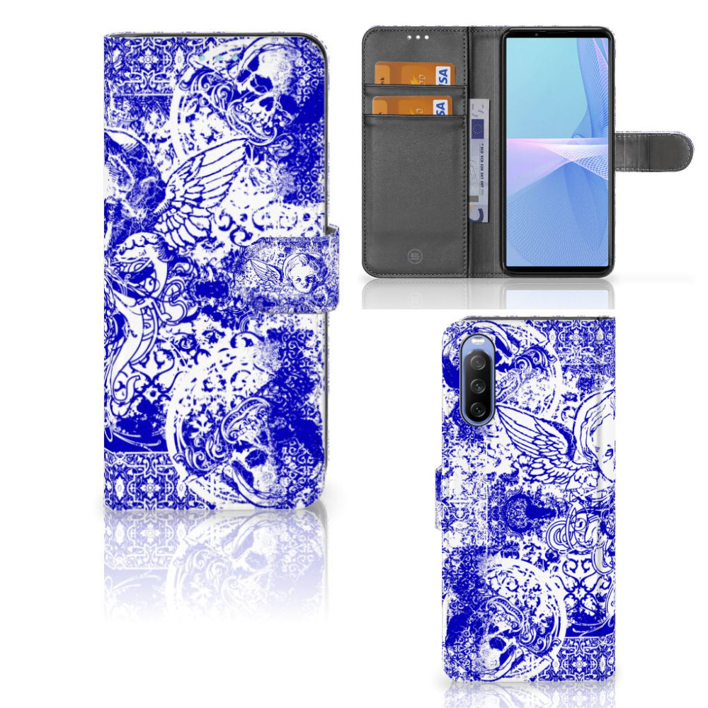 Telefoonhoesje met Naam Sony Xperia 10 III Angel Skull Blauw