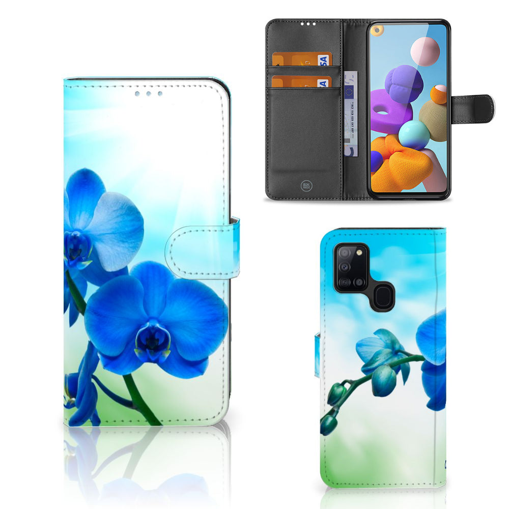 Samsung Galaxy A21s Hoesje Orchidee Blauw - Cadeau voor je Moeder